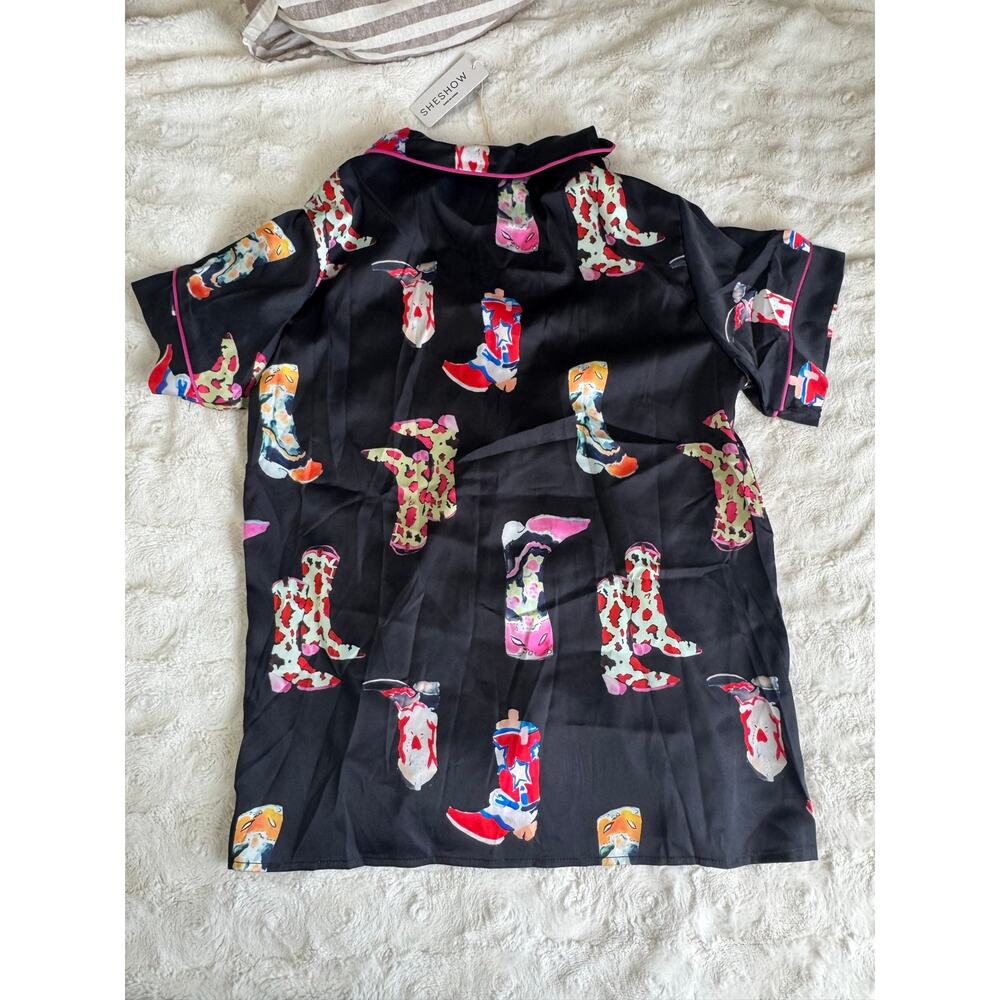 Western Cowgirl Pajama Set Satin Boots Print NWT Womens Small - Picture 4 of 5